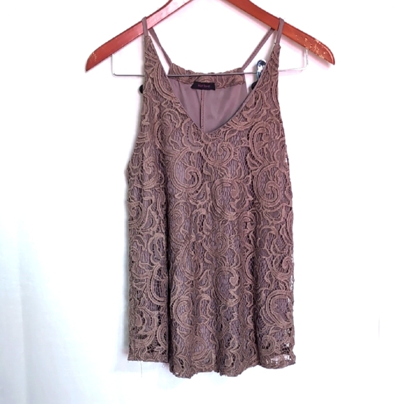 First Love Taupe Lace Layered Tank Size Large - Picture 1 of 6
